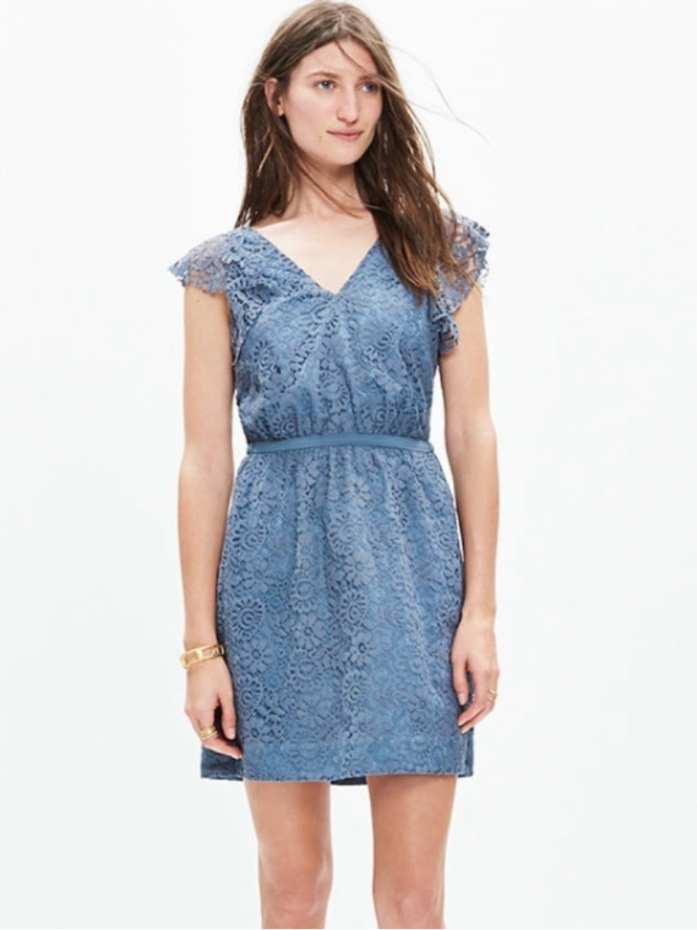 Madewell Dusty Blue Lace Flutter Sleeve Mini Dress Size 00 V-Neck